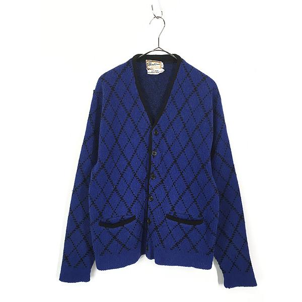 古着 70s Brentwood 単色 アーガイル チェック ウール ニット