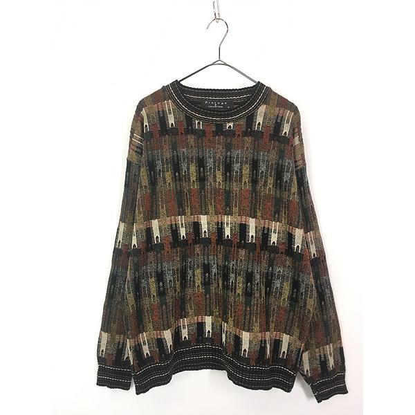 1990's ストライプ柄 3D デザイン アクリル ニットセーター 古着 90s ブルガリア製 BRANDINI 3D ランダム カラフル ストライプ