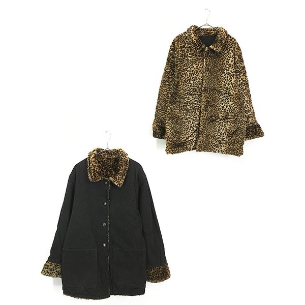 古着 90s Cayenne ヒョウ レオパード 総柄 フェイクファー × ブラック  