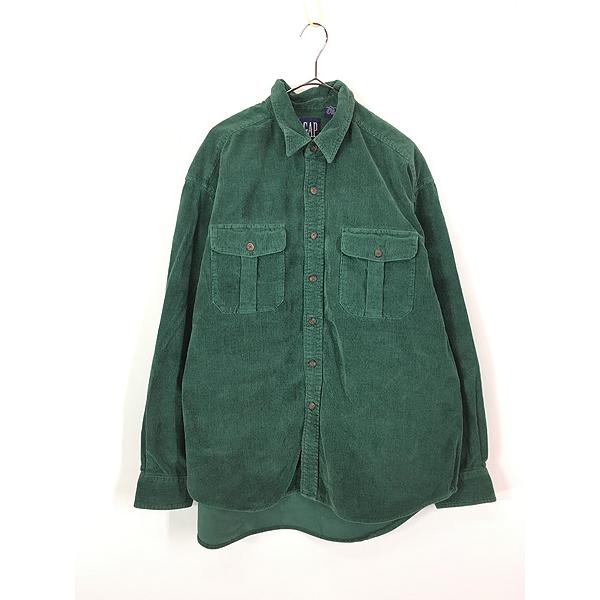古着 90s GAP 無地 ソリッド 太畝 コーデュロイ シャツ 緑 XL 古着 90s GAP 無地 ソリッド 太畝 コーデュロイ シャツ 緑 XL