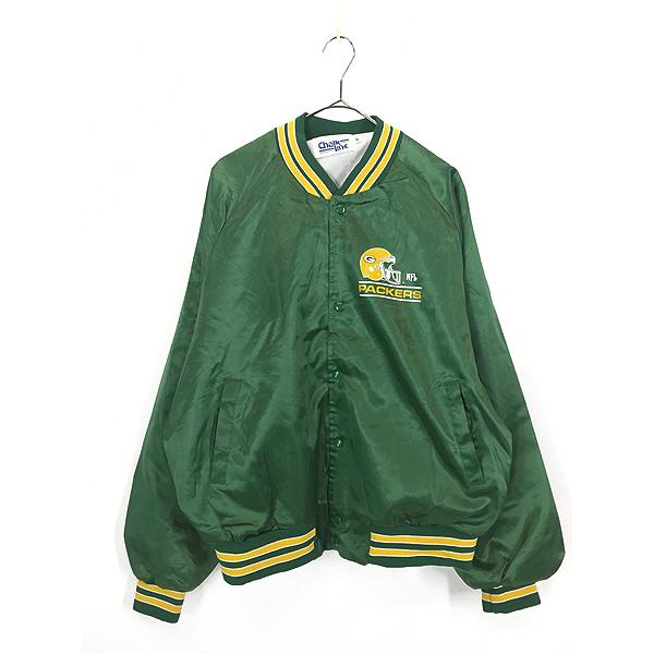 GREEN BAY PACKERS ジャケット サテン 古着 90s USA製 NFL Green Bay Packers パッカーズ 光沢 サテン