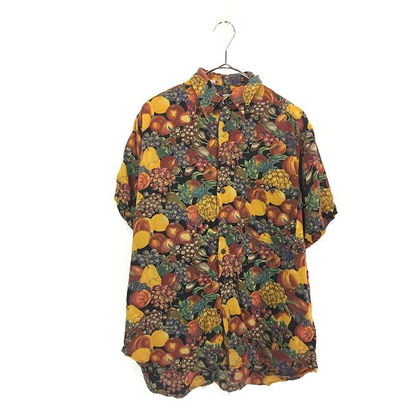 古着 90s Aquascutum 果物 フルーツ アート 総柄 コットン シャツ 半袖