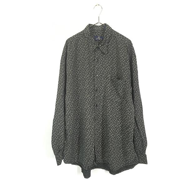 古着 90s ENRO リーフ ストライプ 総柄 100% レーヨン シャツ XL