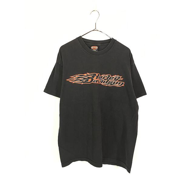 古着 00s USA製 HARLEY DAVIDSON ファイヤー ロゴ Tシャツ L