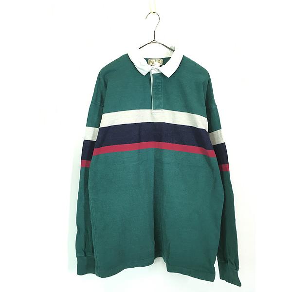 古着 80s USA製 LL Bean マルチ ボーダー コットン ラガー ラグビー