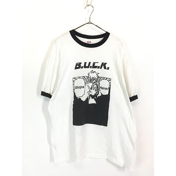 古着 90s USA製 B.U.C.K. コミック キャラクター リンガー Tシャツ XL