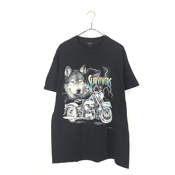 古着 90s- オオカミ ウルフ サンダー バイク グラフィック T