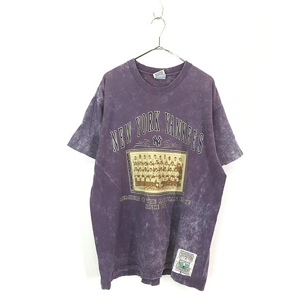 古着 90s USA製 MLB NY Yankees ヤンキース フォト ケミカル ブリーチ
