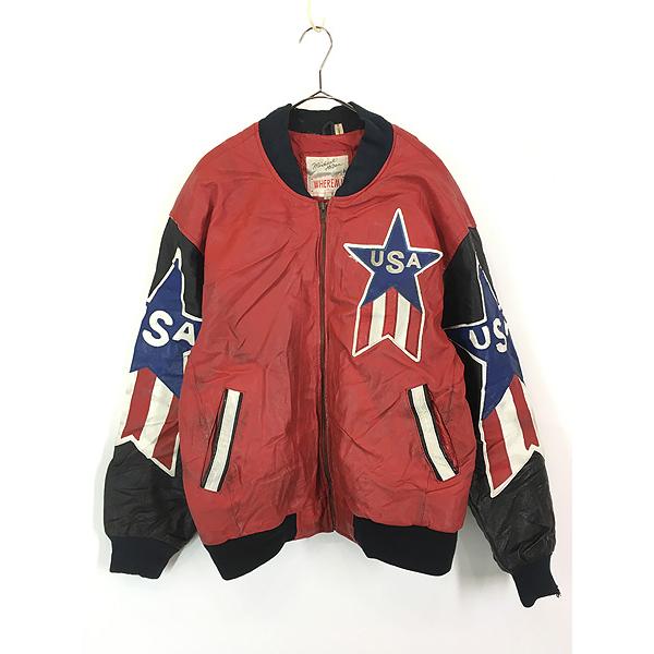 古着 90s Michael Hoban USA 星条旗 イーグル 本革 オール レザー