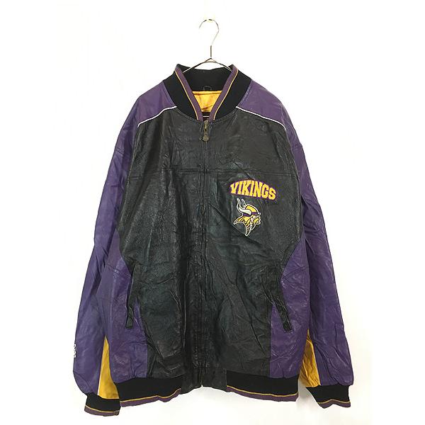 古着 90s NFL Minnesota Vikings バイキングス 本革 オールレザー