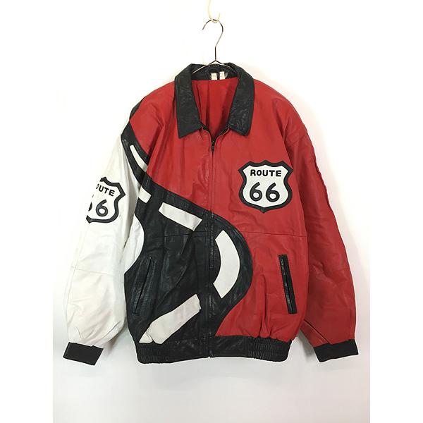 古着 90s ROUTE 66 パッチワーク 本革 オール レザー 襟付き