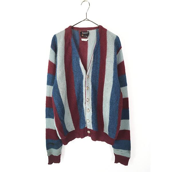 古着 60s Towncraft Penneys 刻印ボタン オール ストライプ シャギー モヘア ウール ニット カーディガン L 古着 60s Towncraft Penneys 刻印ボタン オール ストライプ シャギー