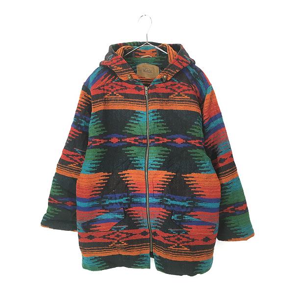古着 80s USA製 WoolRich ネイティブ チマヨ 総柄 フルジップ ウール ブランケット パーカー ジャケット L 古着 80s USA製 WoolRich ネイティブ チマヨ 総柄 フルジップ ウール