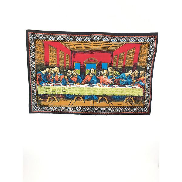 雑貨 古着 トルコ製 絵画 「最後の晩餐」 光沢 ベロア ラグ