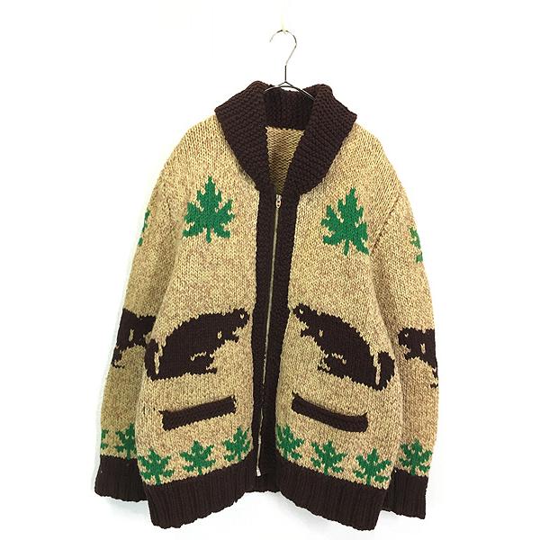 古着 60s ビーバー メープル 4面 ローゲージ ウール ニット カウチン