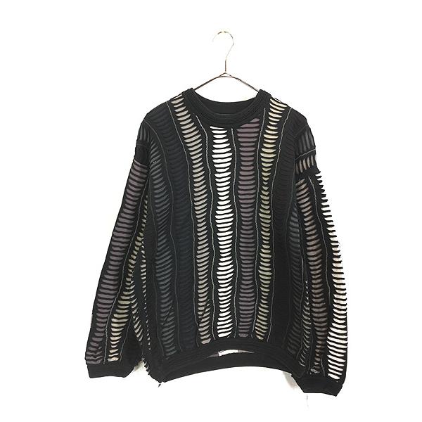 古着 90s 製 TUNDRA 3D カット ボーン ストライプ アート コットン ニット セーター S 古着 古着 90s Canada製 TUNDRA 3D カット ボーン ストライプ アート