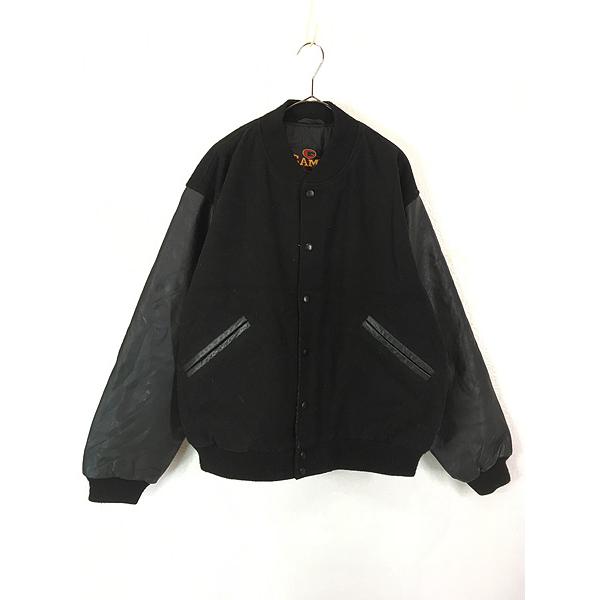 古着 90s 「AIRBORNE DEATH FROM ABOVE」 本革 レザー メルトン ウール スタジャン ジャケット L 古着 90s 「AIRBORNE DEATH FROM ABOVE」 本革 レザー メルトン ウール