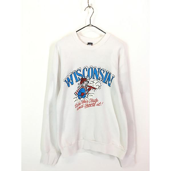 古着 80s USA製 WISCONSIN 雪 発泡 プリント ポップ アート スウェット