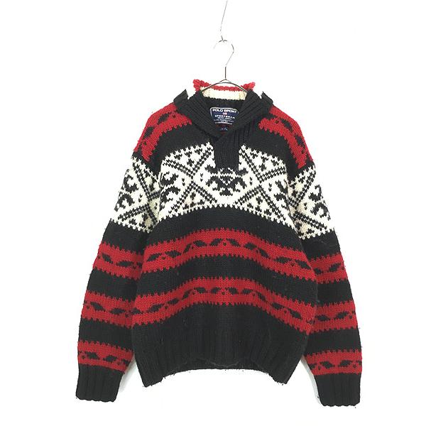 古着 90s POLO SPORT Ralph Lauren ノルディック 雪柄 ヘビー ウール 