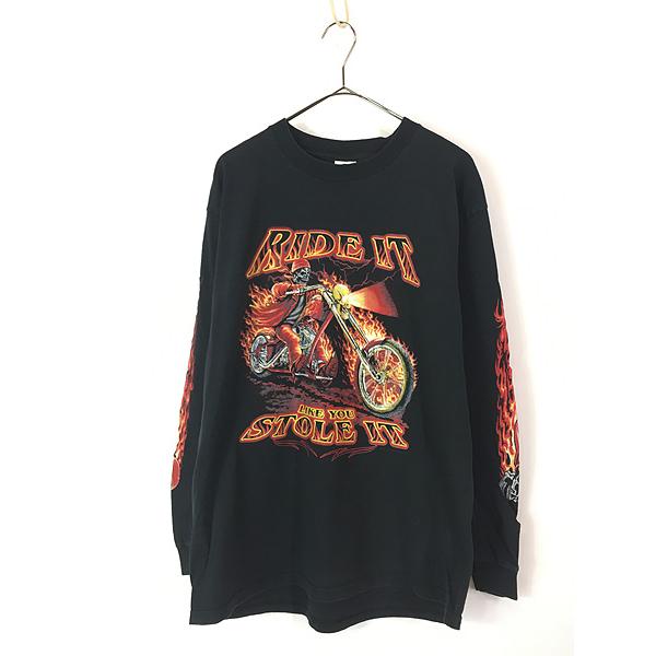 古着 00s Thundersportswear 「Ride It」 スカル バイク ファイヤー 
