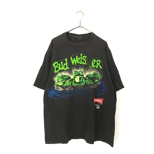 古着 90s バドワイザー 半袖 シャツ ビール 企業 カエル ブラック 黒 ⑪ 古着 90s USA製 Budweiser バドワイザー ビール 企業 カエル T