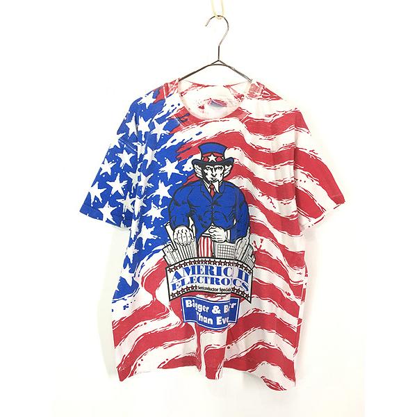 古着 90s USA製 アンクルサム 星条旗 オールオーバー Tシャツ L : 古着