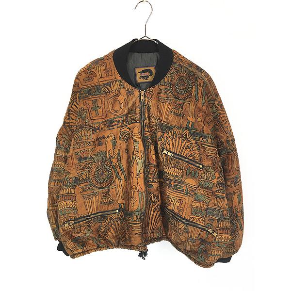 レディース 古着 90s FOXRUN 壁画 ネイティブ 総柄 3ポケット パデッド ベロア ワイド ジャケット ブルゾン M 古着 レディース 古着 90s FOXRUN 壁画 ネイティブ 総柄 3ポケット パデッド