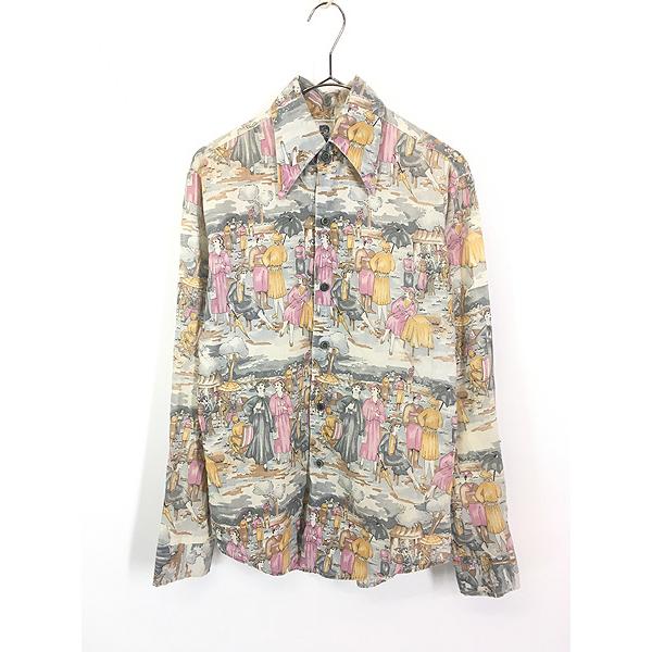 レディース 古着 70s Kennington 乗馬 ジョッキー 西洋 アート 総柄 