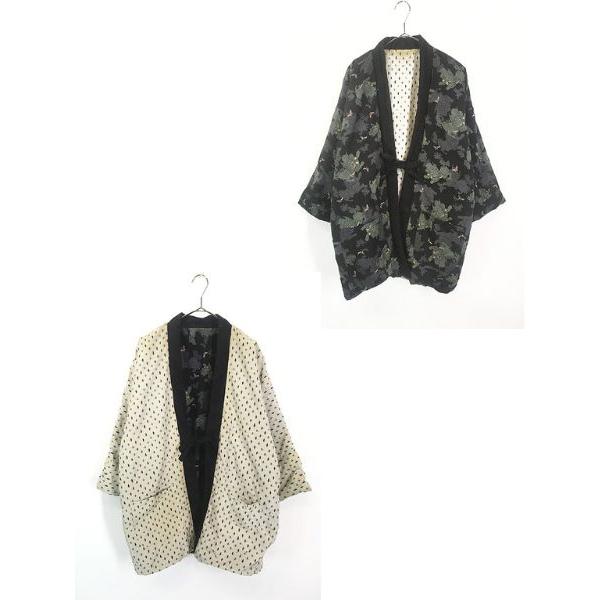 レディース 古着 70s- 獅子柄×蚊絣柄 リバーシブル 中綿 パデッド はんてん 半纏 ガウン 羽織 M位 古着 レディース 古着 70s- 獅子柄×蚊絣柄 リバーシブル 中綿 パデッド