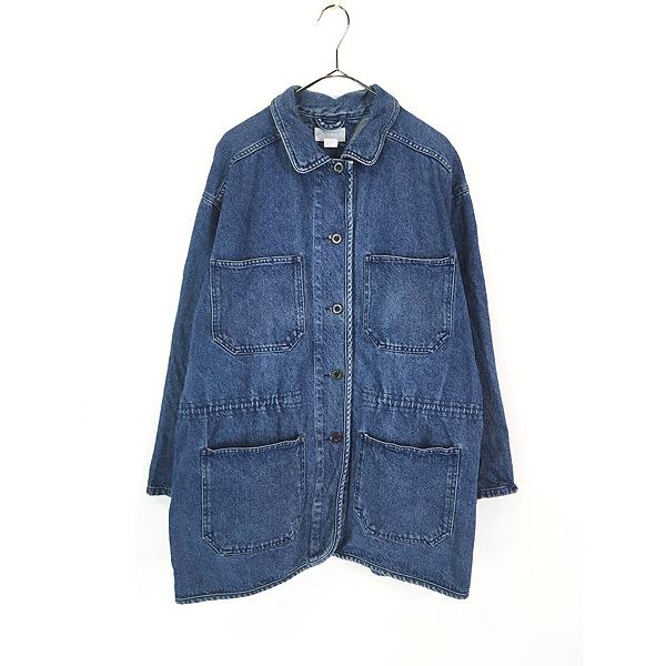 Lands' End カバーオール ジャケット 古着 90s LANDS' END 本革 レザー襟 ダック ハンティング