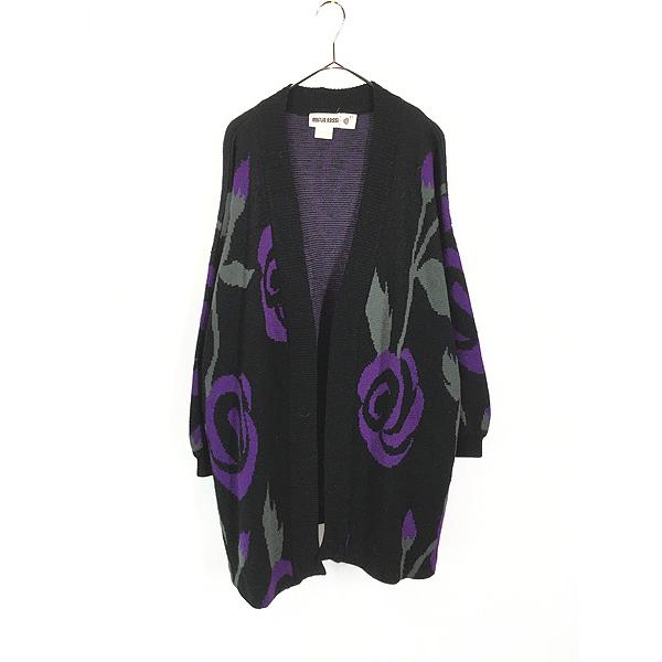 レディース 古着 90s EMILIO ROSSI 花 フラワー 前開き ウール ニット カーディガン L 古着 レディース 古着 90s EMILIO ROSSI 花 フラワー 前開き ウール ニット