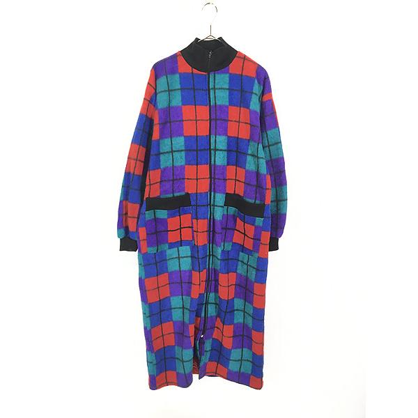 レディース 古着 80s カラフル ブロック ウィンドウペン チェック フリース ジャケット コート S 古着 レディース 古着 80s カラフル ブロック ウィンドウペン チェック