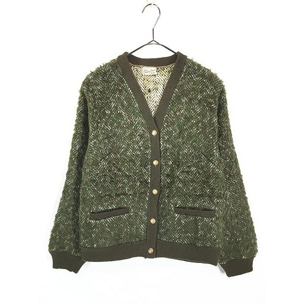 La Boheme カーディガン 古着 レディース 古着 60s Tunq Sun ミックスカラー シェブロン ストライプ