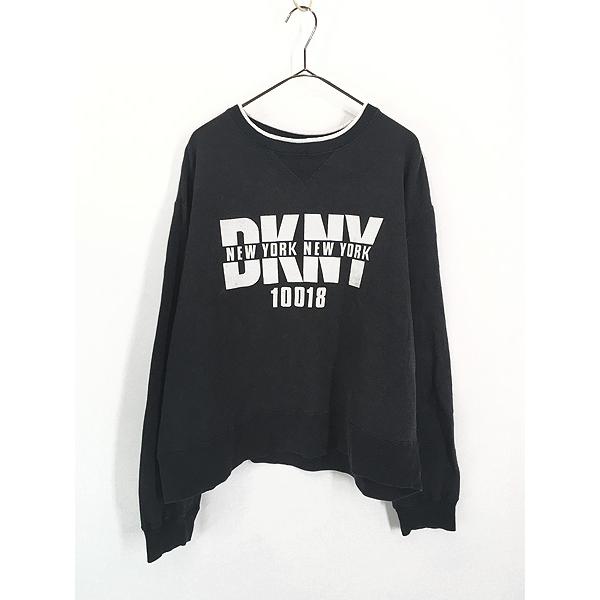レディース 古着 90s DKNY 前V ロゴ フロッキー プリント スウェット