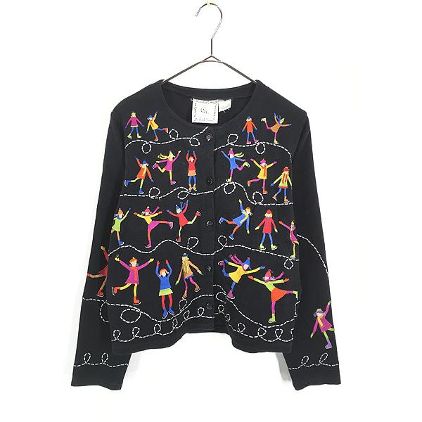 レディース 古着 90s Michael Simon スケート 刺しゅう ノーカラー 天竺 カーディガン カットソー M 古着 レディース 古着 90s Michael Simon スケート 刺しゅう ノーカラー