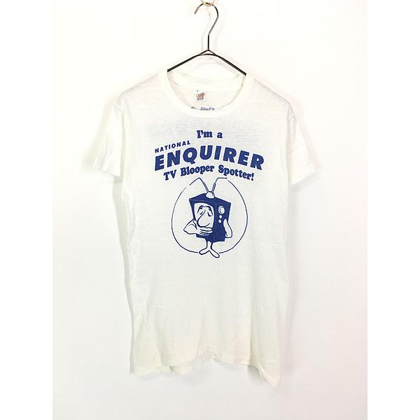 70'S USA製 Hanes Zippy 染み込みプリントT 白 sizeL レディース 古着 70s USA製 Hanes 「National Enquirer TV Blooper