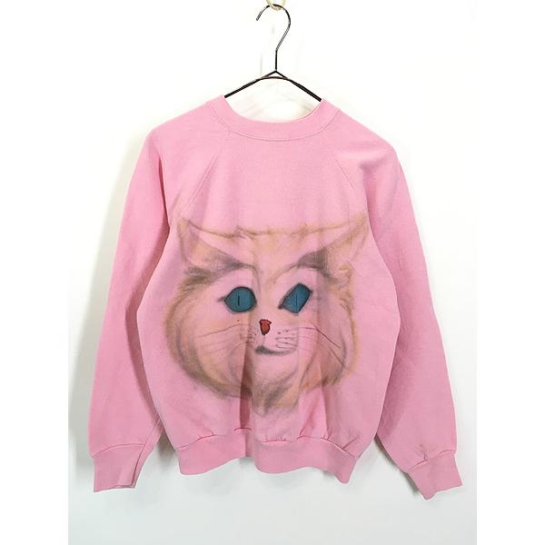レディース 古着 80s 猫 ネコちゃん アニマル フェイス プリント