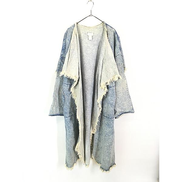 ＵＳＥＤ　ビジュー×フリンジケミカルデニムロングコート USEDビジュー×フリンジケミカルデニムロングコート