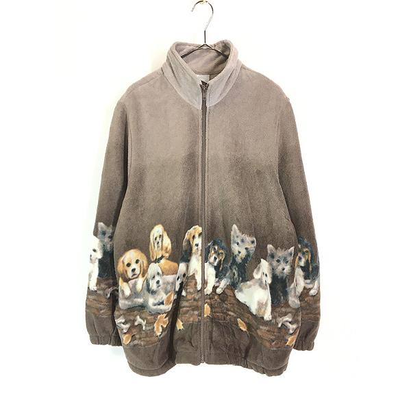 レディース 古着 90s BLAIR 記念撮影 お座り 犬 わんちゃん フリース