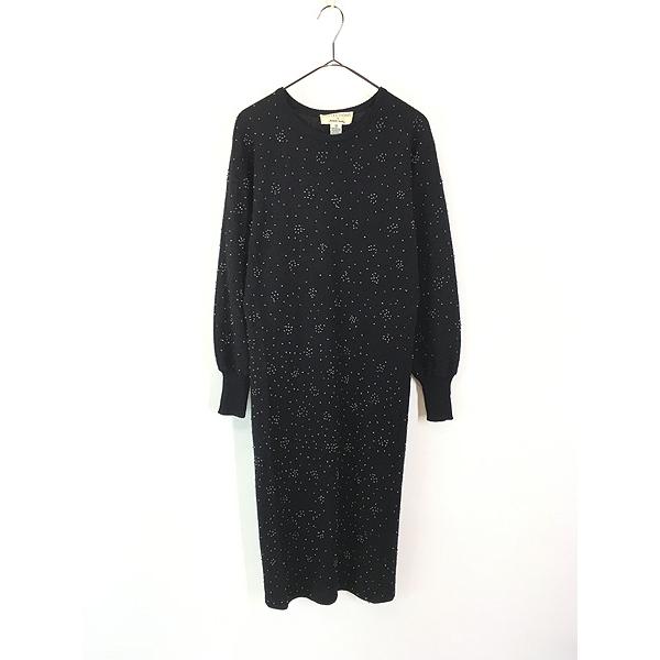 レディース 古着 80s Michelle Stuart クリア ビーズ 総刺しゅう ウール ニット ワンピース ロング丈 S 古着 レディース 古着 80s Michelle Stuart クリア ビーズ 総刺しゅう