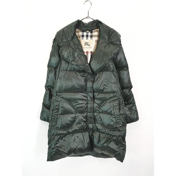 レディース 古着 Burberry London 裏地 チェック テーラードカラー 光沢 ナイロン シェル ダウン ジャケット L位 古着 レディース 古着 Burberry London 裏地 チェック テーラードカラー