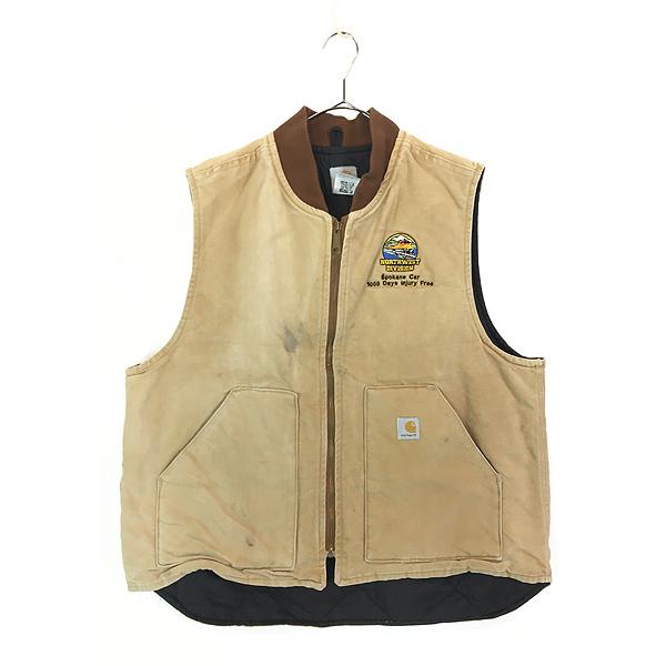 古着 Carhartt ブラウン ダック 首リブ パデット ベスト XL