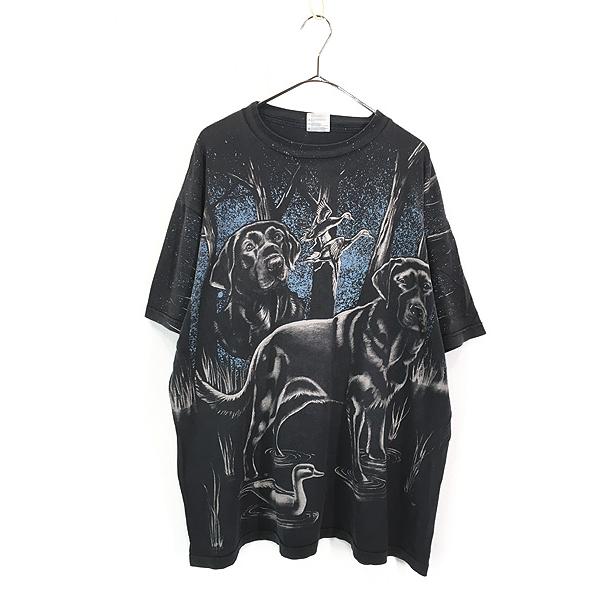 古着 90s 犬 ラブラドール レトリーバー カモ オールオーバー Tシャツ