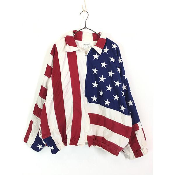 古着 90s USA製 アメリカ 星条旗 総柄 ジャケット ブルゾン XXL 古着 古着 90s USA製 アメリカ 星条旗 総柄 ジャケット ブルゾン XXL : 古着