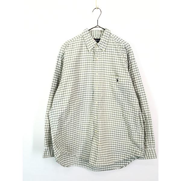 古着 90s Ralph Lauren 「BIG SHIRT」 カーキ・白 ギンガム チェック 