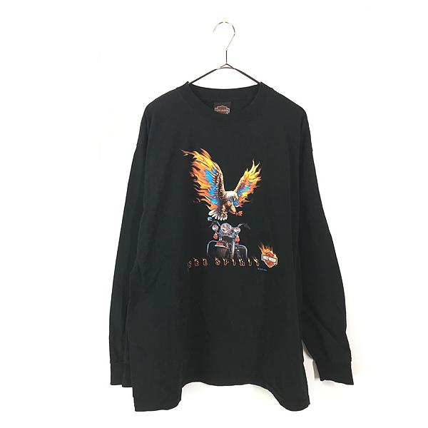 USA製 古着 90s ハーレーダビッドソン イーグル Tシャツ 黒 ファイヤー 古着 90s USA製 HARLEY DAVIDSON 「BORN WILD」 ファイヤー