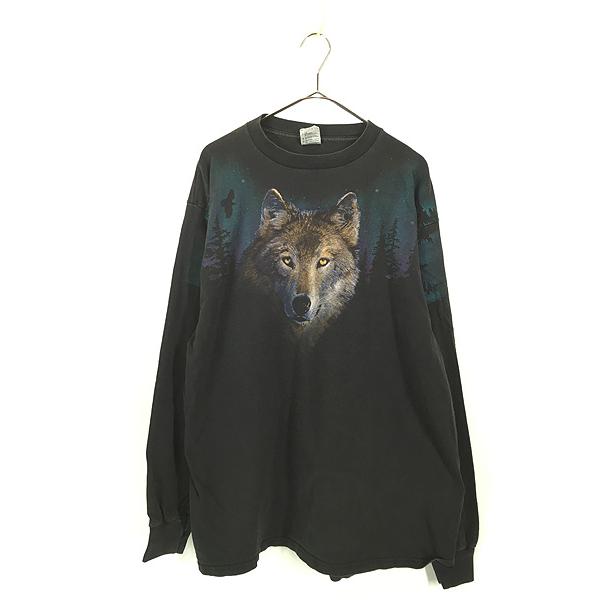 古着 00s オオカミ ウルフ アニマル 長袖 Tシャツ ロンT XL