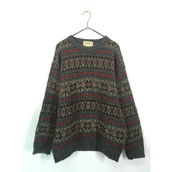 古着 90s Eddie Bauer フェアアイル ボーダー ウール ニット セーター 