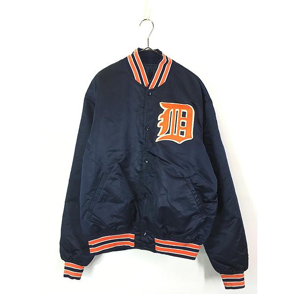 古着 80s USA製 STARTER MLB Detroit Tigers タイガース 光沢 サテン スタジャン ジャケット XL 古着 古着 80s USA製 STARTER MLB Detroit Tigers タイガース 光沢 サテン