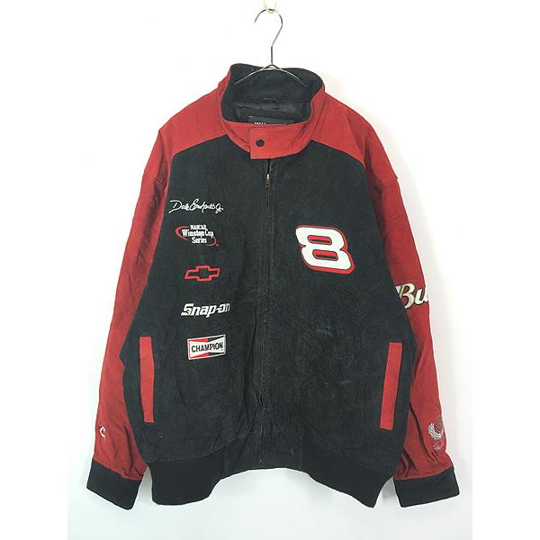古着 CHASE No8 Dale Earnhardt Jr. 「Budweiser」 企業 刺しゅう 本革 オール スエード レザー スタジャン ジャケット XL 古着 古着 CHASE No8 Dale Earnhardt Jr. 「Budweiser」 企業 刺しゅう 本革